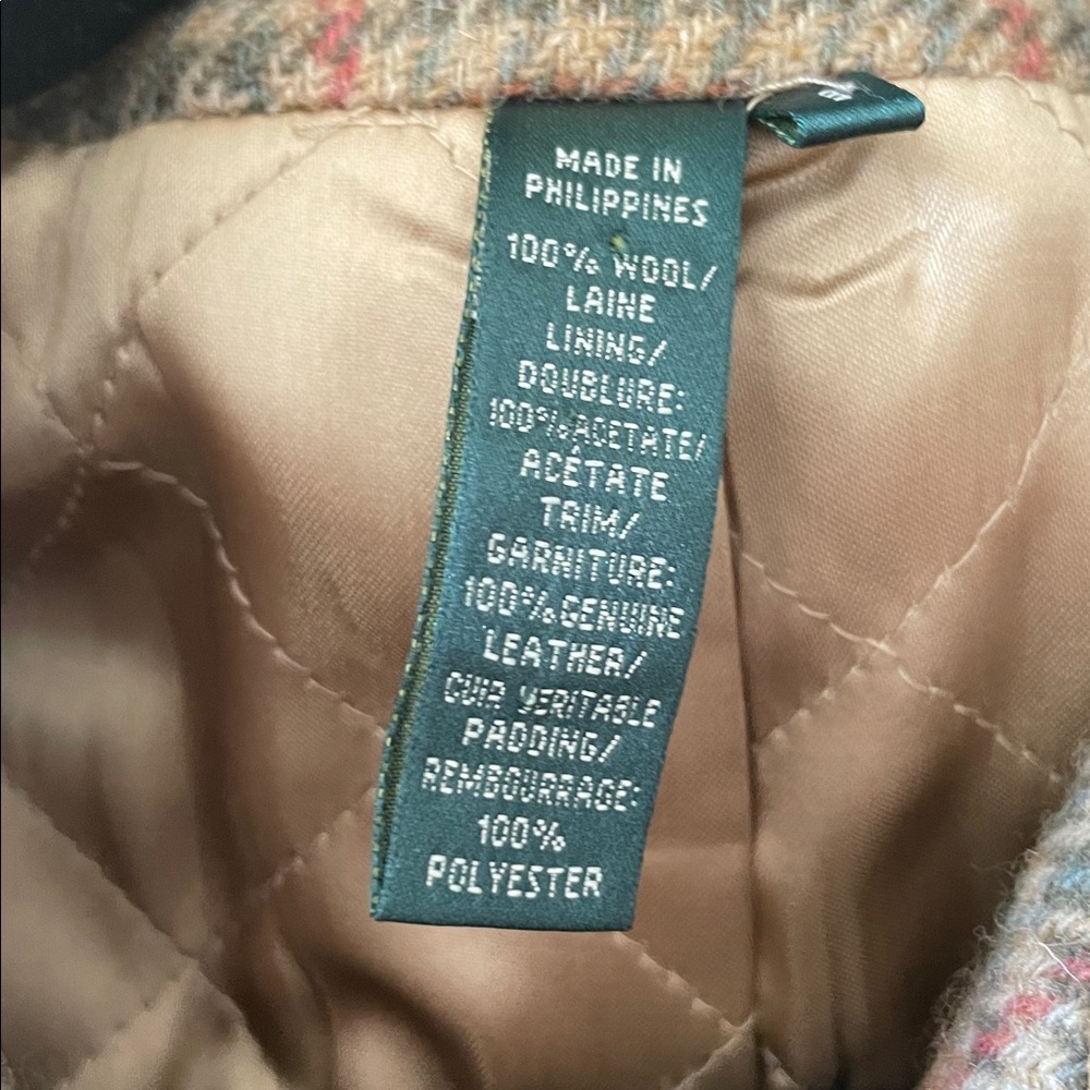 Vintage Lauren Ralph Lauren Houndstooth Wool Jacket Leather Trim Full Zip Sz S - Picture 12 of 12